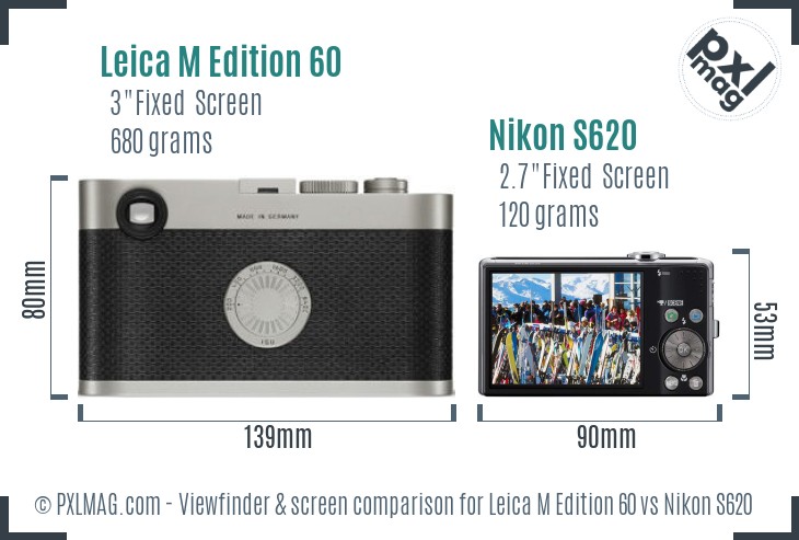 Leica M Edition 60 vs Nikon S620 Screen and Viewfinder comparison