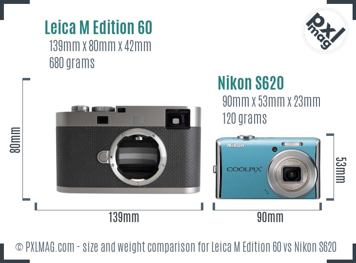 Leica M Edition 60 vs Nikon S620 size comparison