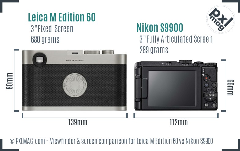 Leica M Edition 60 vs Nikon S9900 Screen and Viewfinder comparison