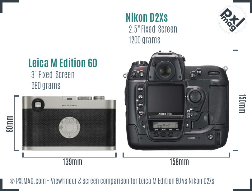 Leica M Edition 60 vs Nikon D2Xs Screen and Viewfinder comparison