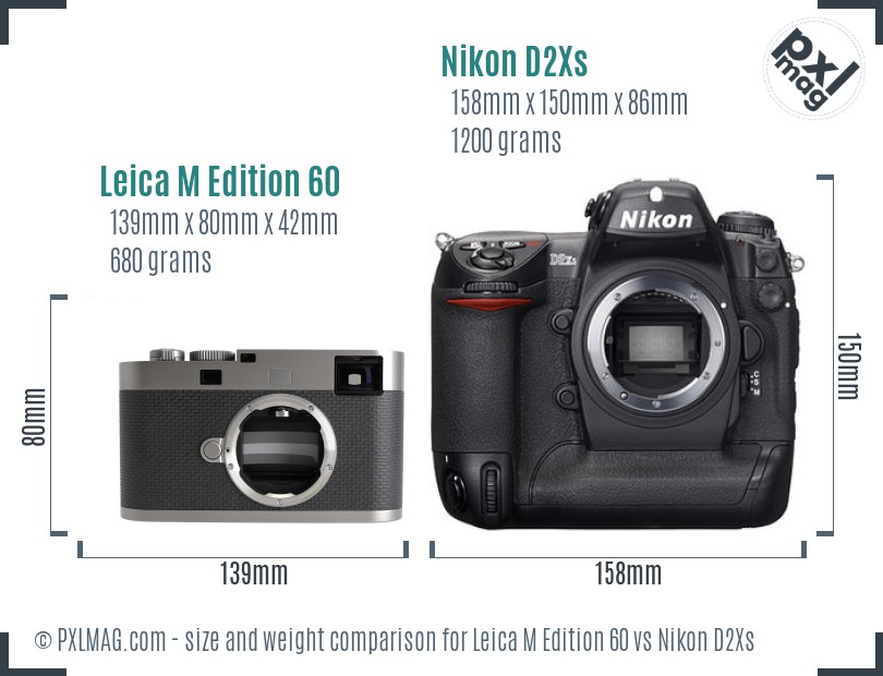 Leica M Edition 60 vs Nikon D2Xs size comparison