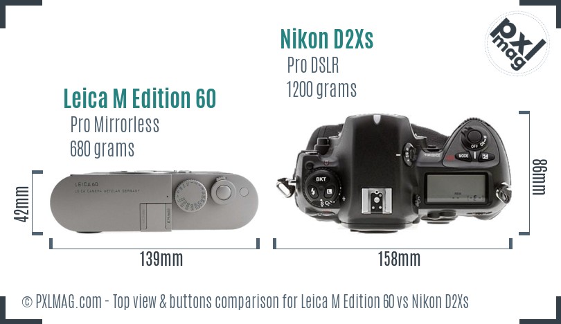Leica M Edition 60 vs Nikon D2Xs top view buttons comparison