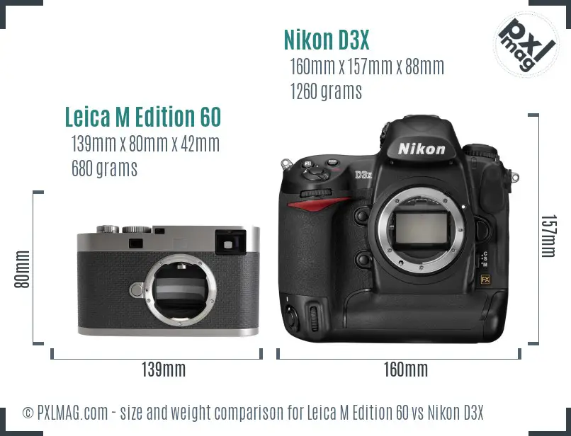Leica M Edition 60 vs Nikon D3X size comparison