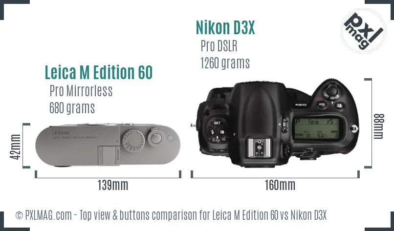 Leica M Edition 60 vs Nikon D3X top view buttons comparison