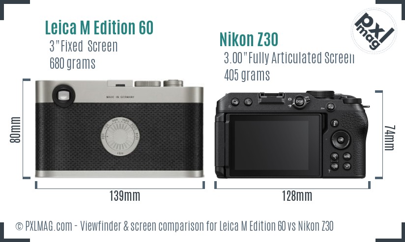 Leica M Edition 60 vs Nikon Z30 Screen and Viewfinder comparison