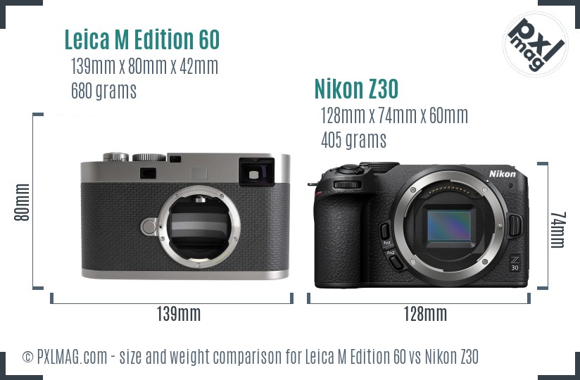 Leica M Edition 60 vs Nikon Z30 size comparison