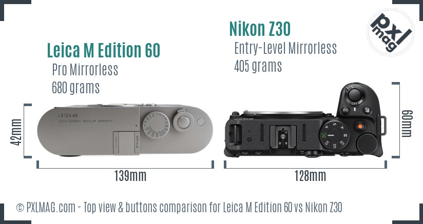 Leica M Edition 60 vs Nikon Z30 top view buttons comparison