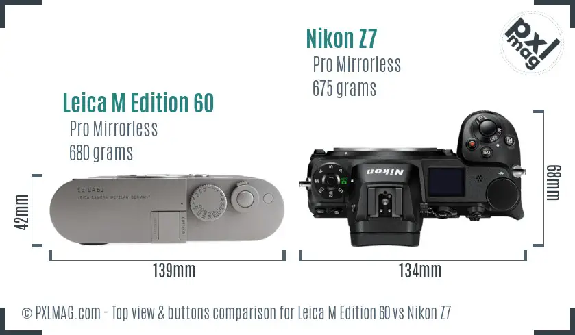 Leica M Edition 60 vs Nikon Z7 top view buttons comparison
