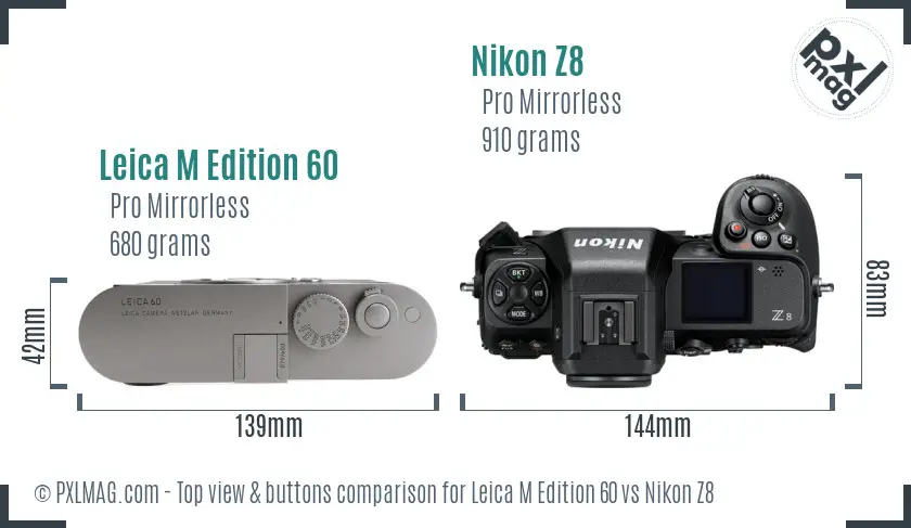 Leica M Edition 60 vs Nikon Z8 top view buttons comparison