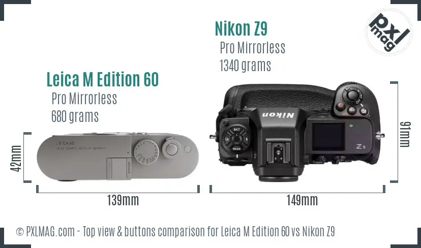 Leica M Edition 60 vs Nikon Z9 top view buttons comparison