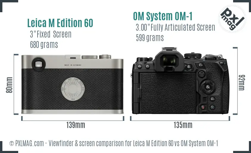 Leica M Edition 60 vs OM System OM-1 Screen and Viewfinder comparison