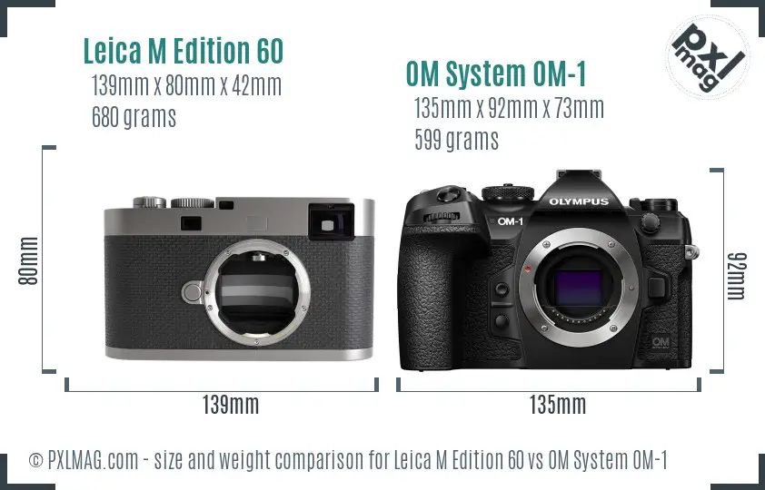 Leica M Edition 60 vs OM System OM-1 size comparison