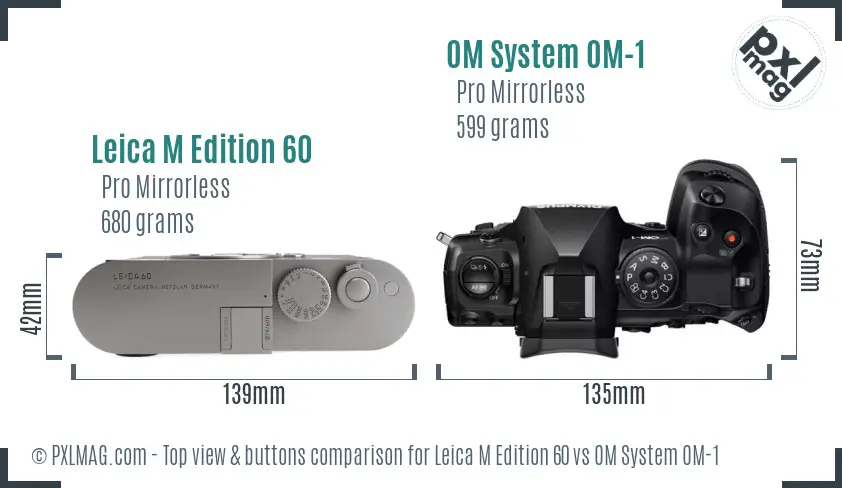 Leica M Edition 60 vs OM System OM-1 top view buttons comparison