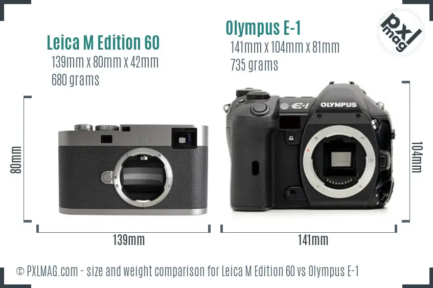 Leica M Edition 60 vs Olympus E-1 size comparison