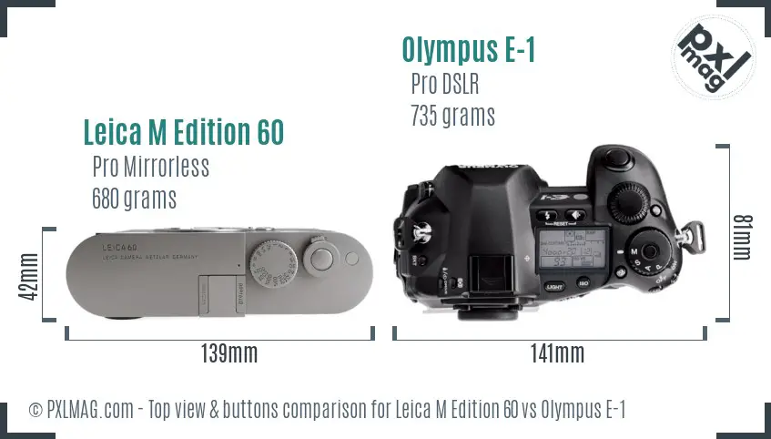Leica M Edition 60 vs Olympus E-1 top view buttons comparison