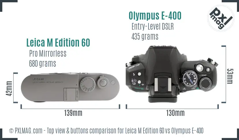 Leica M Edition 60 vs Olympus E-400 top view buttons comparison