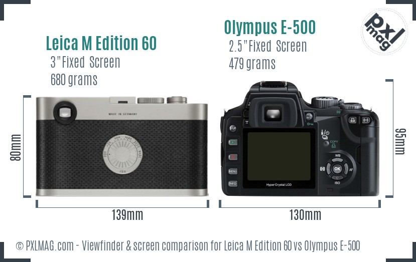 Leica M Edition 60 vs Olympus E-500 Screen and Viewfinder comparison