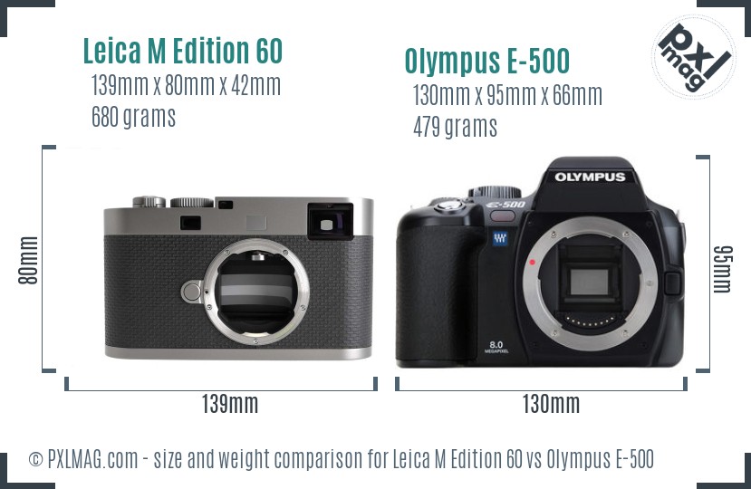 Leica M Edition 60 vs Olympus E-500 size comparison