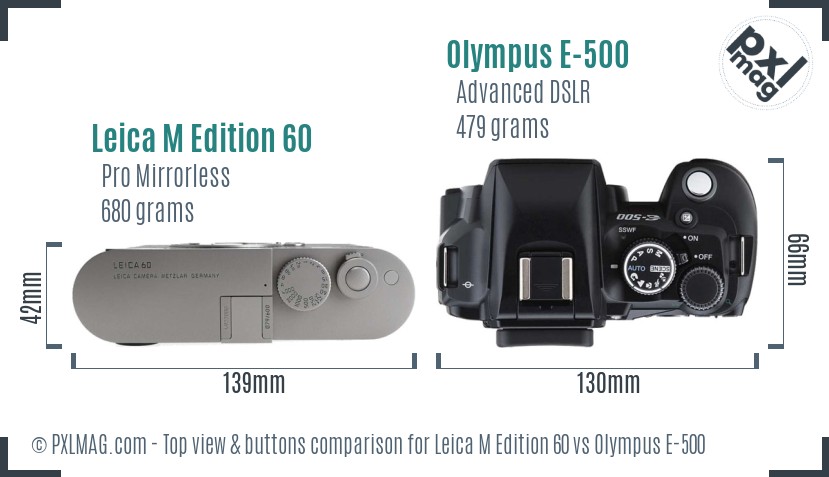 Leica M Edition 60 vs Olympus E-500 top view buttons comparison