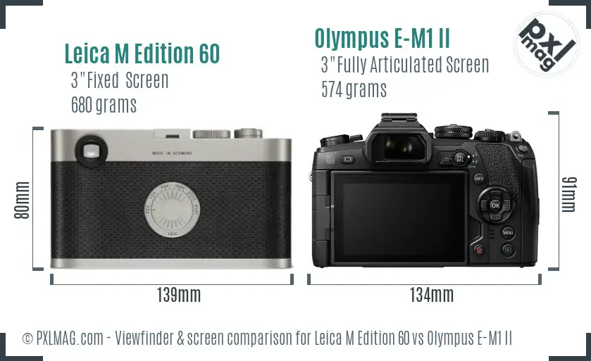 Leica M Edition 60 vs Olympus E-M1 II Screen and Viewfinder comparison