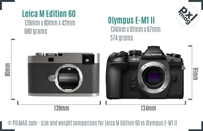 Leica M Edition 60 vs Olympus E-M1 II size comparison