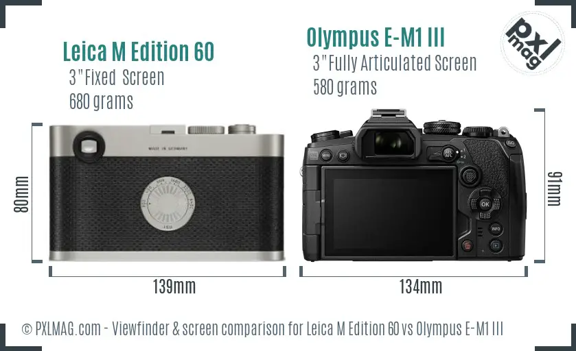 Leica M Edition 60 vs Olympus E-M1 III Screen and Viewfinder comparison