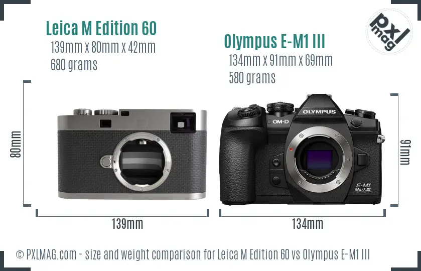 Leica M Edition 60 vs Olympus E-M1 III size comparison
