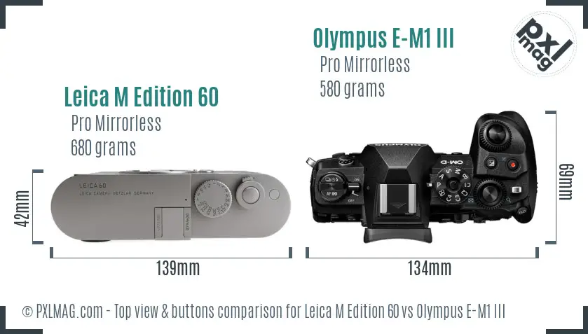 Leica M Edition 60 vs Olympus E-M1 III top view buttons comparison