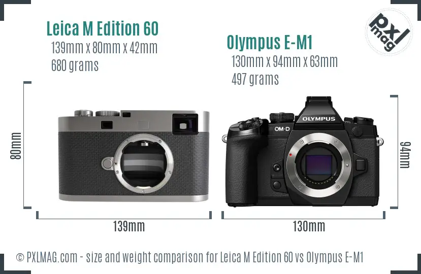 Leica M Edition 60 vs Olympus E-M1 size comparison