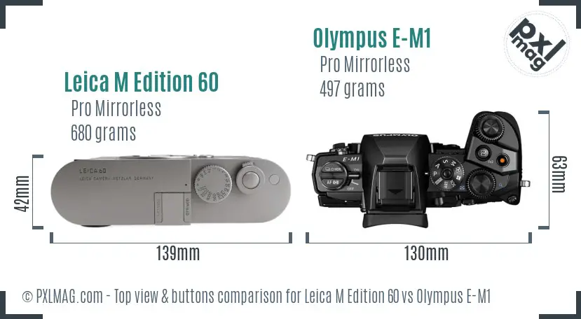 Leica M Edition 60 vs Olympus E-M1 top view buttons comparison