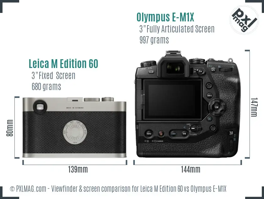 Leica M Edition 60 vs Olympus E-M1X Screen and Viewfinder comparison