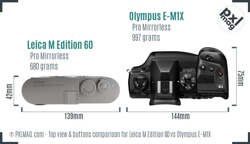 Leica M Edition 60 vs Olympus E-M1X top view buttons comparison