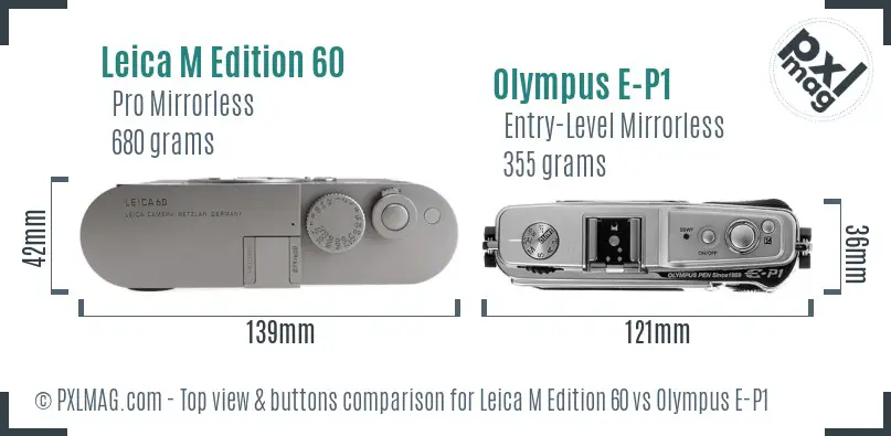 Leica M Edition 60 vs Olympus E-P1 top view buttons comparison