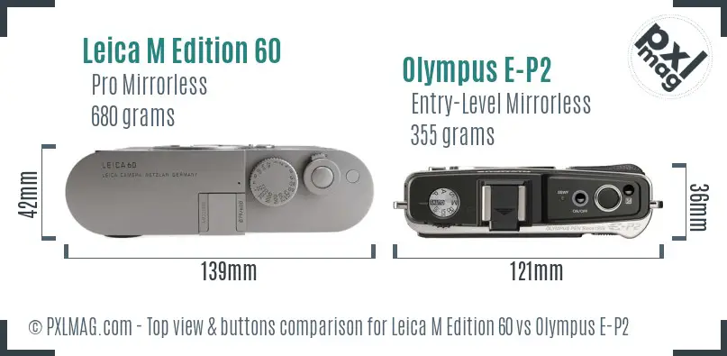 Leica M Edition 60 vs Olympus E-P2 top view buttons comparison
