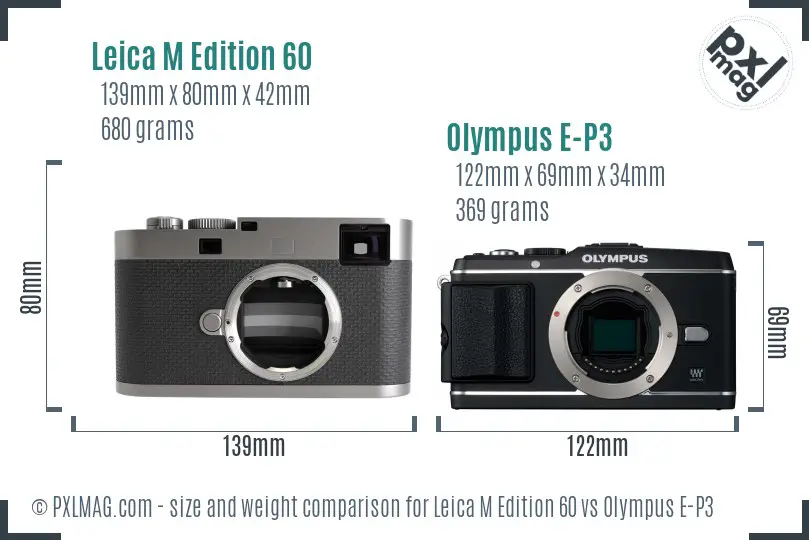 Leica M Edition 60 vs Olympus E-P3 size comparison