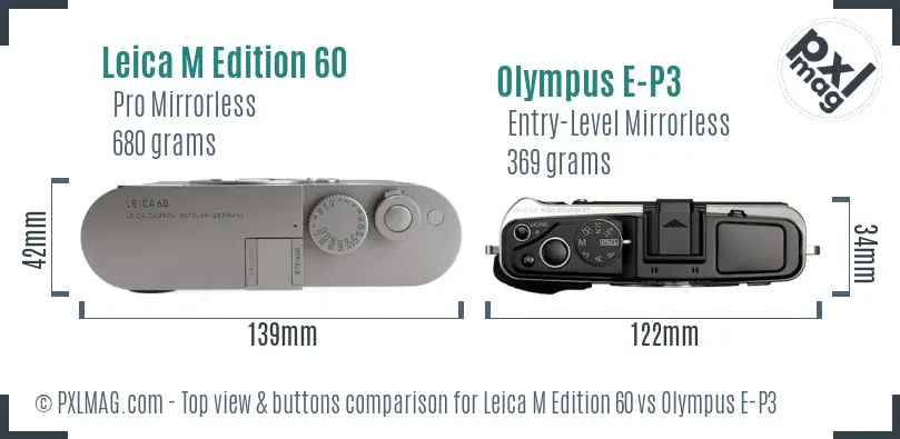 Leica M Edition 60 vs Olympus E-P3 top view buttons comparison