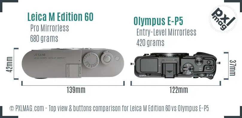 Leica M Edition 60 vs Olympus E-P5 top view buttons comparison Leica M Edition 60 vs Olympus E-P5 top view buttons comparison