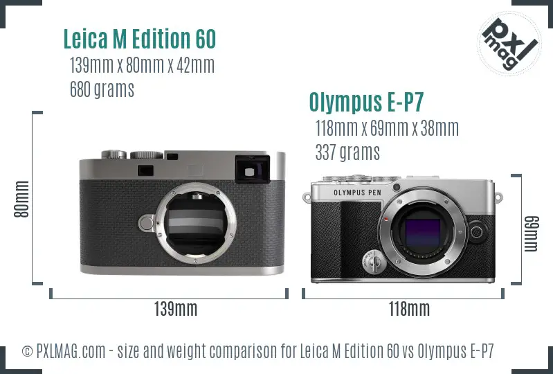 Leica M Edition 60 vs Olympus E-P7 size comparison