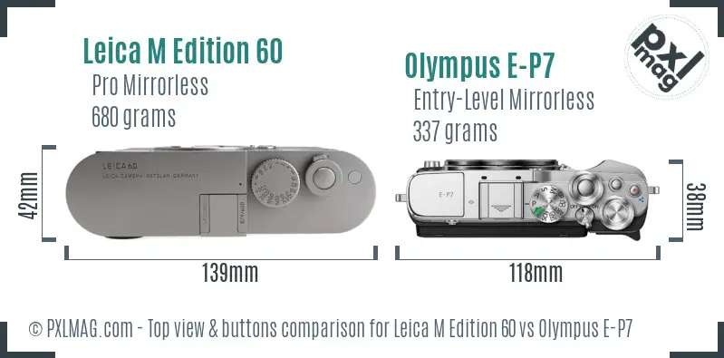 Leica M Edition 60 vs Olympus E-P7 top view buttons comparison