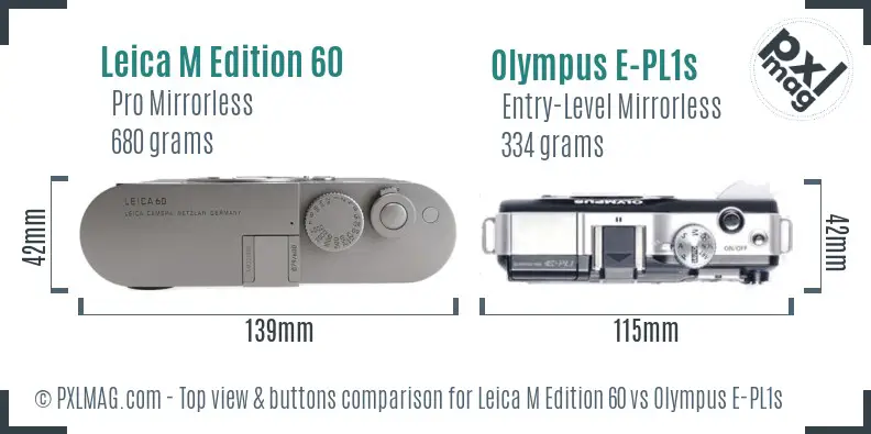 Leica M Edition 60 vs Olympus E-PL1s top view buttons comparison