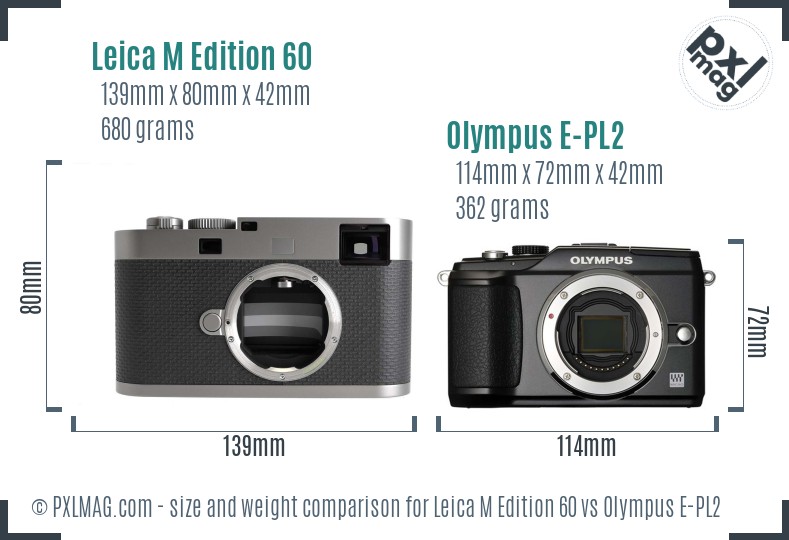 Leica M Edition 60 vs Olympus E-PL2 size comparison
