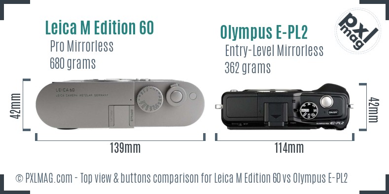 Leica M Edition 60 vs Olympus E-PL2 top view buttons comparison