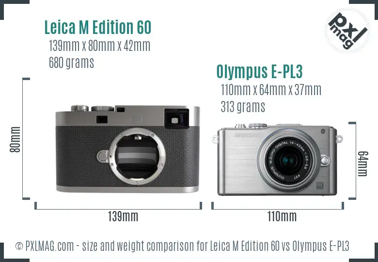 Leica M Edition 60 vs Olympus E-PL3 size comparison