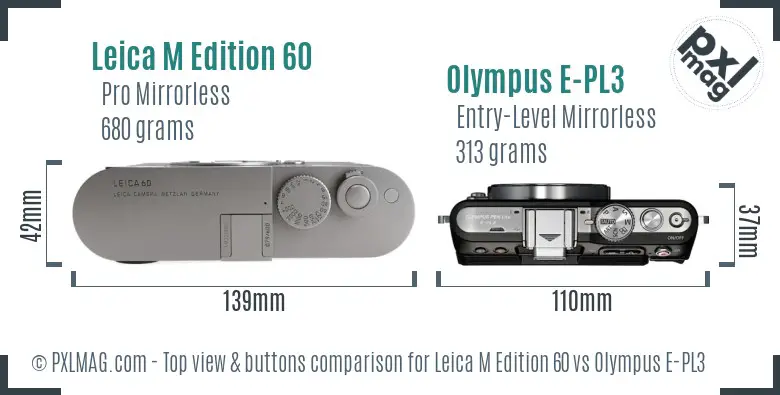 Leica M Edition 60 vs Olympus E-PL3 top view buttons comparison