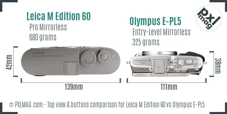 Leica M Edition 60 vs Olympus E-PL5 top view buttons comparison