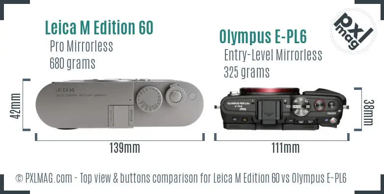 Leica M Edition 60 vs Olympus E-PL6 top view buttons comparison