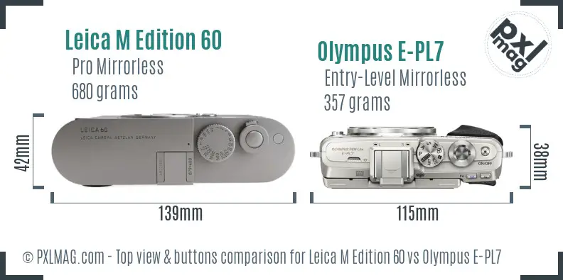 Leica M Edition 60 vs Olympus E-PL7 top view buttons comparison