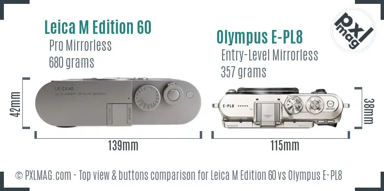 Leica M Edition 60 vs Olympus E-PL8 top view buttons comparison
