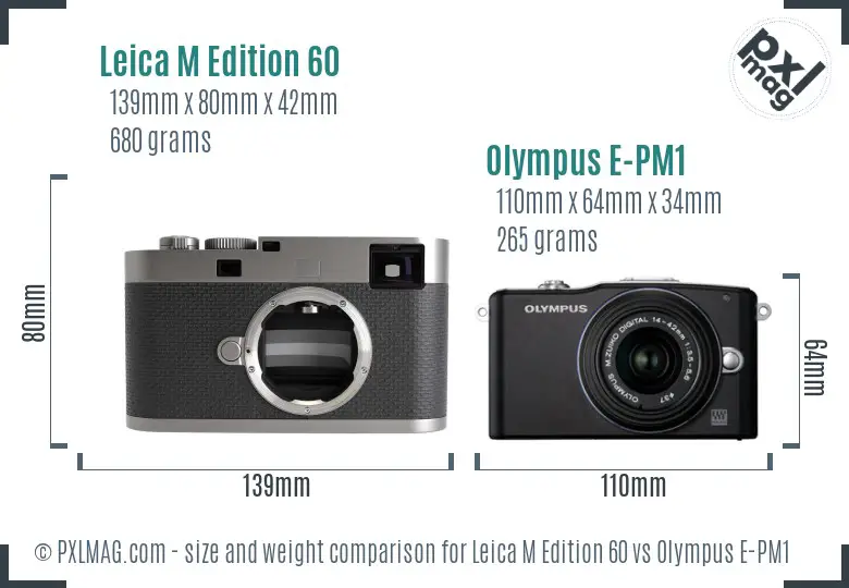 Leica M Edition 60 vs Olympus E-PM1 size comparison