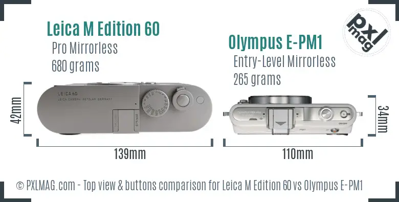 Leica M Edition 60 vs Olympus E-PM1 top view buttons comparison